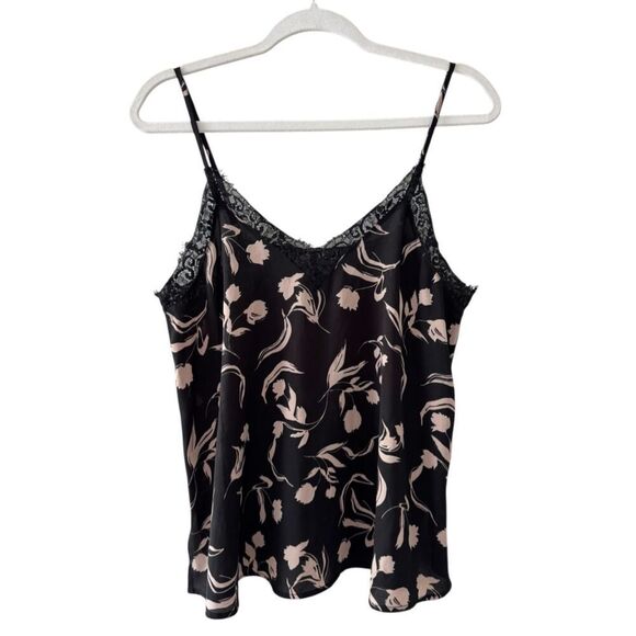 Halogen Lace Camisole Top Floral Size Small Black Spaghetti Strap V Neck - Picture 1 of 8